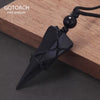 Geometric Natural Stone Pendant Necklace with Adjustable Leather Cord