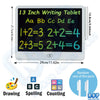 A white 13 inch LCD writing tablet displaying numbers and letters for drawing, spelling, and counting activities.