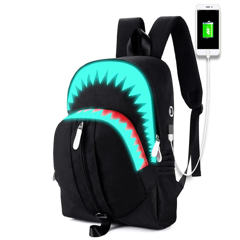 Shark Luminous USB Backpack with Anti-Theft Design