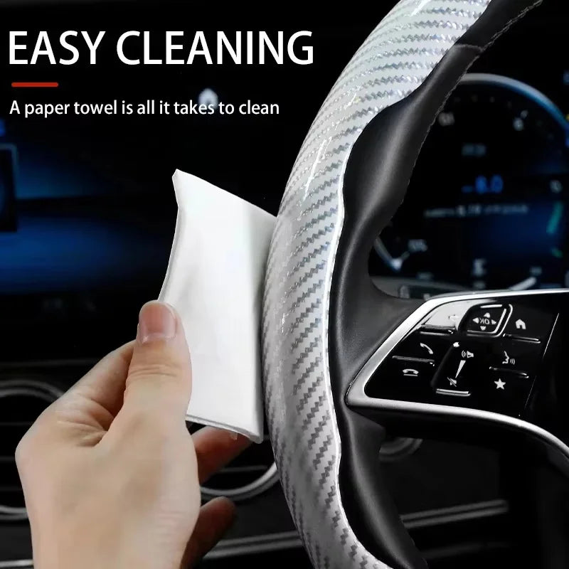 Carbon Fiber Style Microfiber Leather Steering Wheel Cover