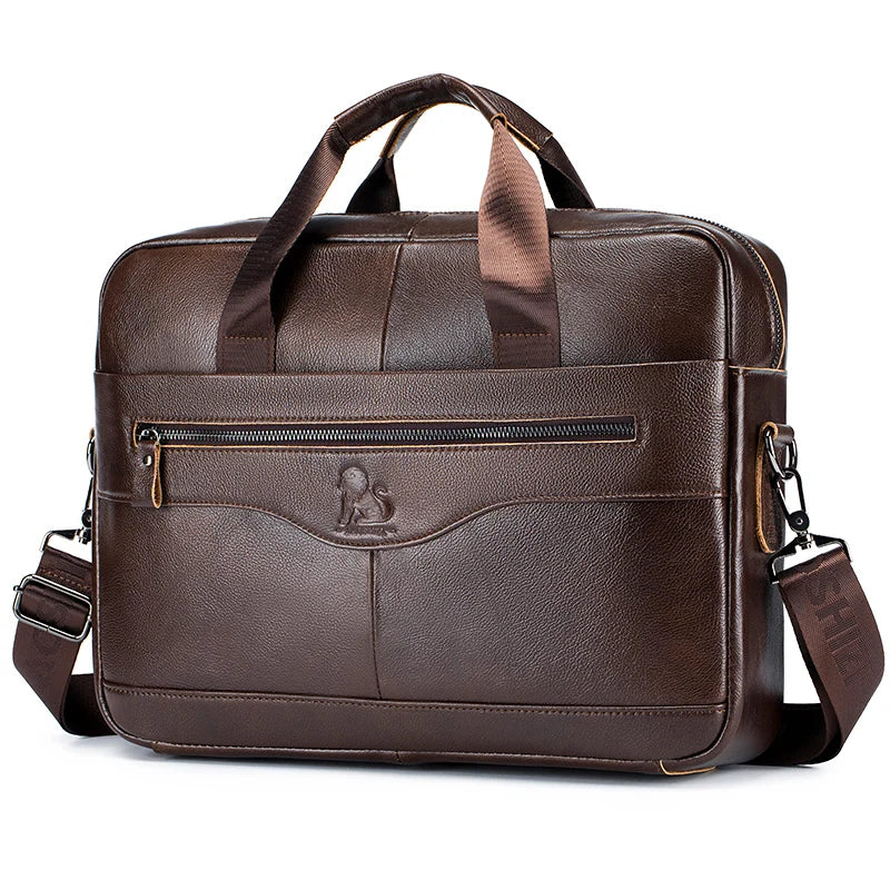 Genuine Leather Laptop Briefcase for Men – 14" Retro Cowhide Bag