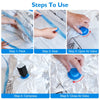 Five steps showing how to use a reusable vacuum storage bag with an electric pump and Type-C charging.
