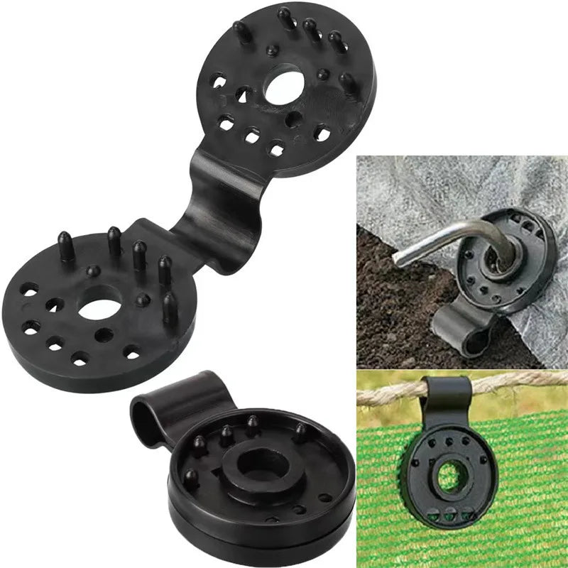 Black shade cloth clips used for securing greenhouse netting and outdoor fabric.
