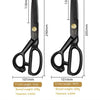 A pair of black professional heavy-duty fabric shears with 11 and 12 inch sizes shown against a white background.
