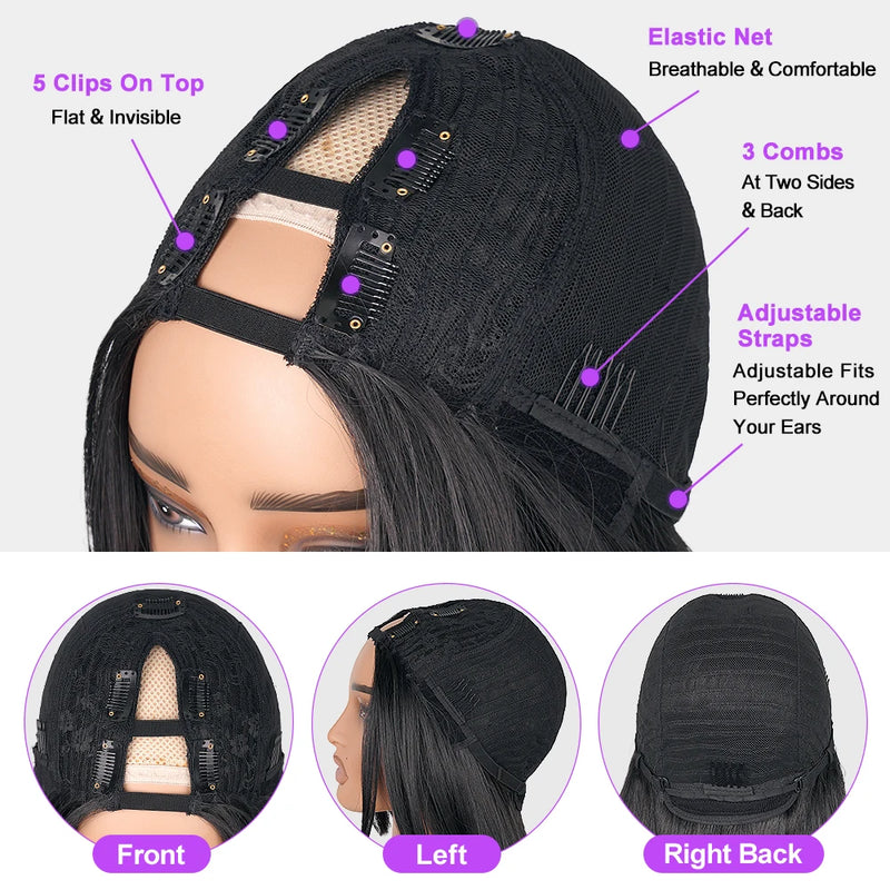 V-Part Straight Half Wig with Natural Layered Volume
