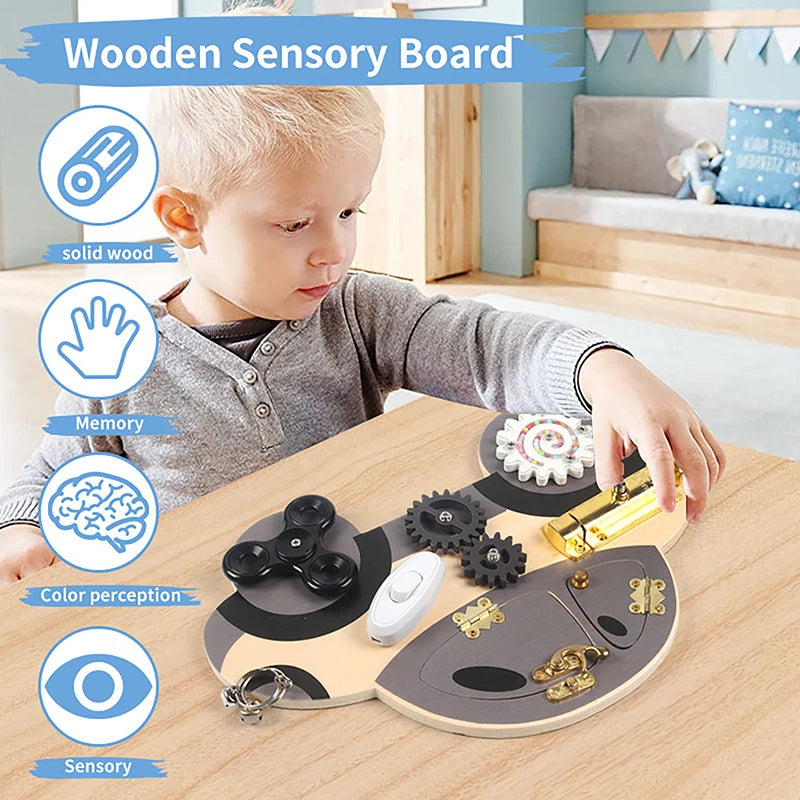 Wooden Steering Wheel Busy Board for Toddlers - Montessori Sensory Toy