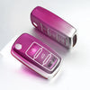 A close-up view of a pink soft TPU car key cover for VW, Skoda, and Seat vehicles.