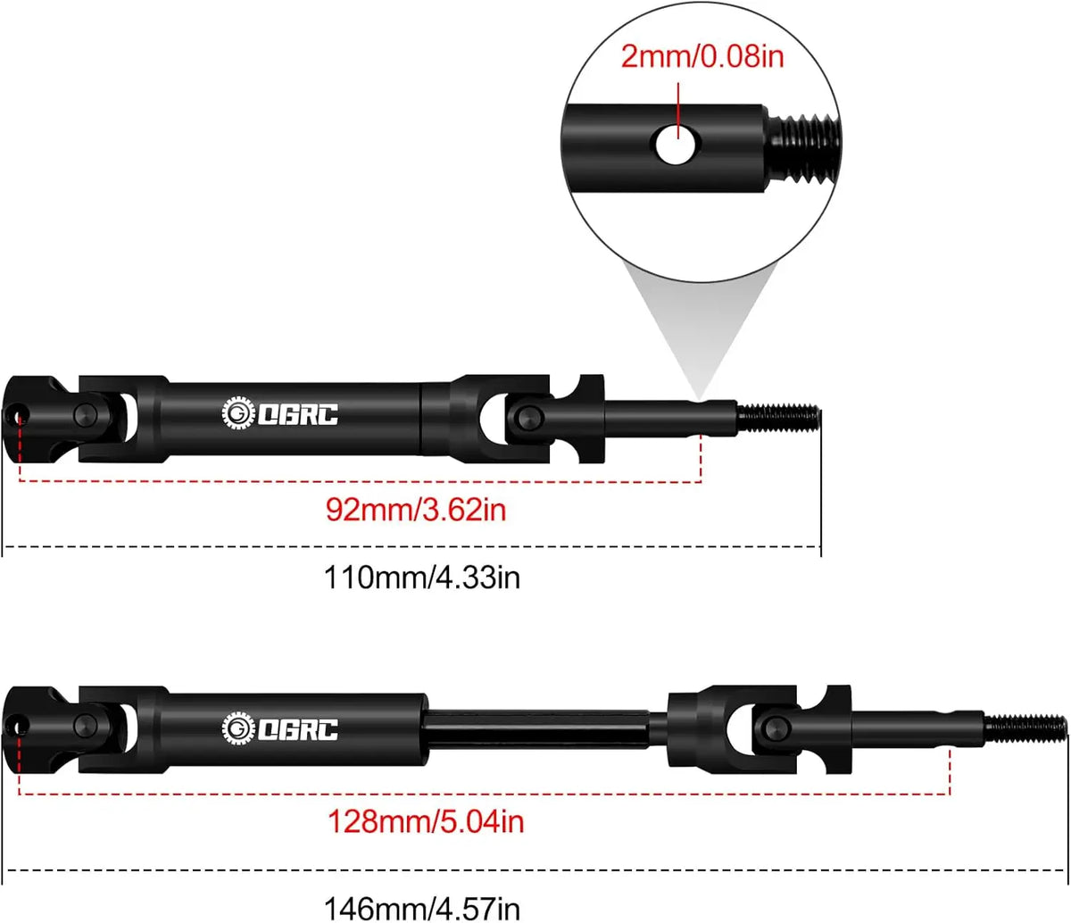 A set of heavy-duty steel CVD drive shafts for RC trucks, shown in black.
