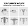 A set of stainless steel disposable mesh sink strainers and bags for various sinks.