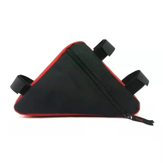 Black waterproof bike frame bag with a zipper and black Velcro straps