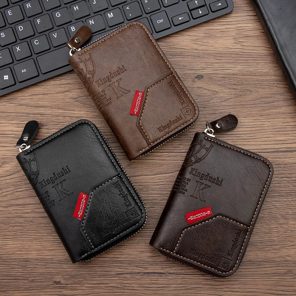 Vintage Slim RFID-Blocking Wallet with Zipper Closure