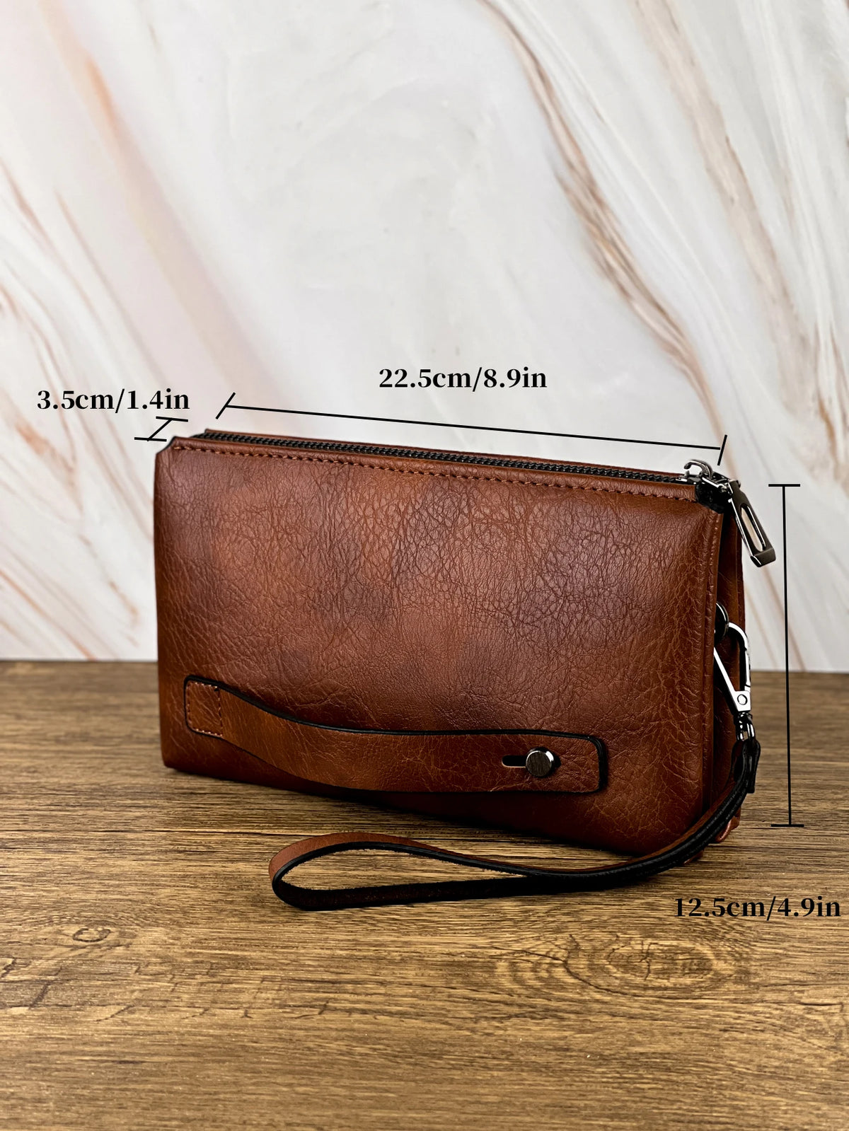 Men's Classic Leather Clutch Bag with Dual Zip Compartments
