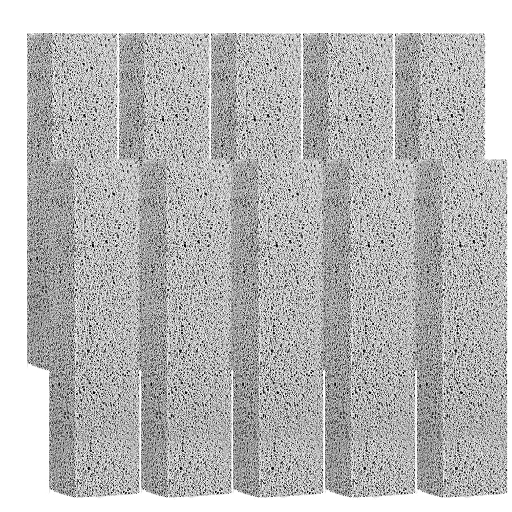 A grid of gray pumice stone cleaning sticks arranged in rows and columns.