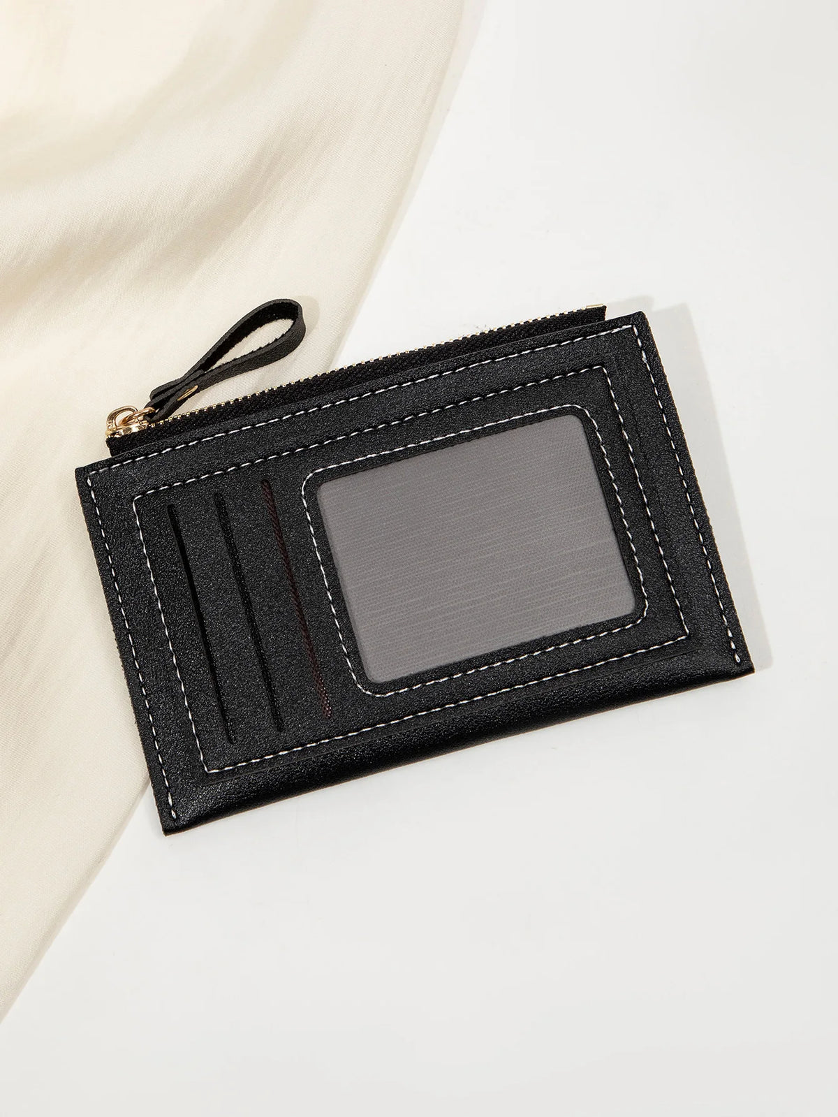 Slim Leather Card Holder Wallet with Secure Zipper