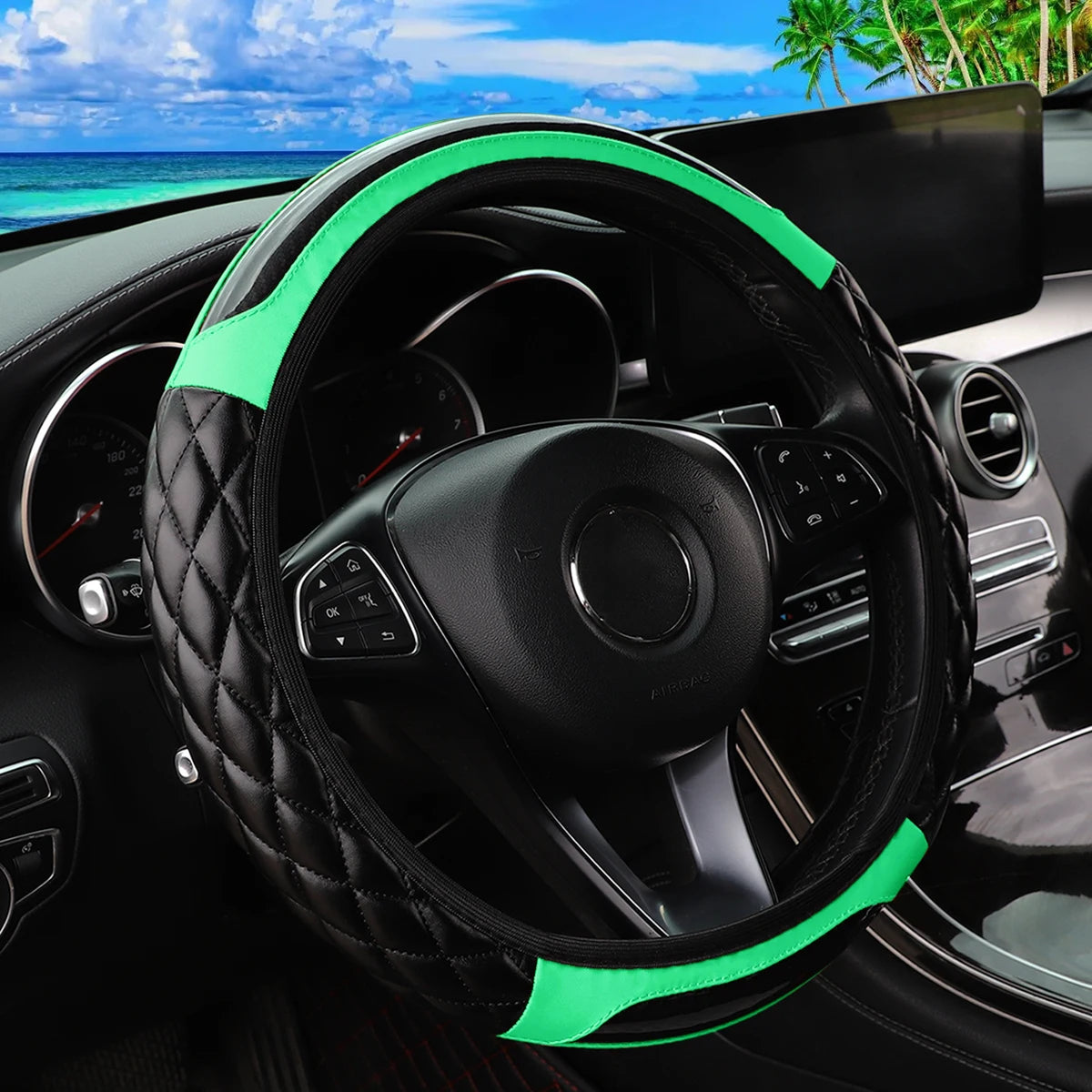 Crystal Carbon Fiber Steering Wheel Cover with 3D Embroidery