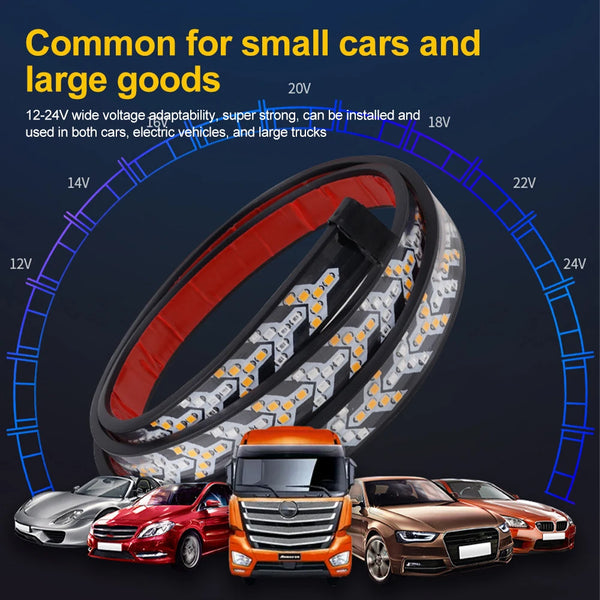 Flexible LED-Heckleuchten-Lightbar mit sequenziellen Blinkern in verschiedenen Fahrzeugkontexten.