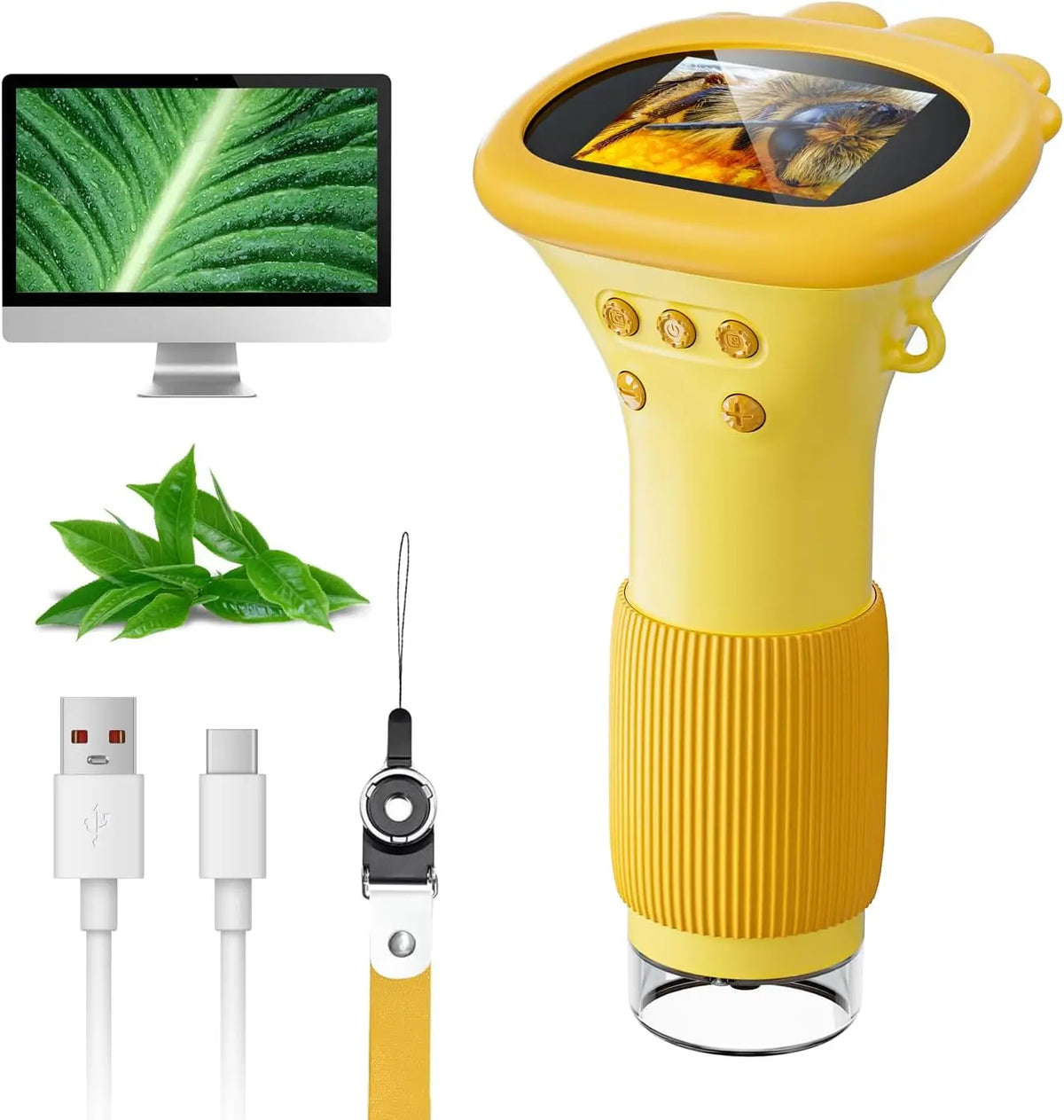 Portable Kids Microscope with 2-Inch IPS Screen and 1000x Zoom