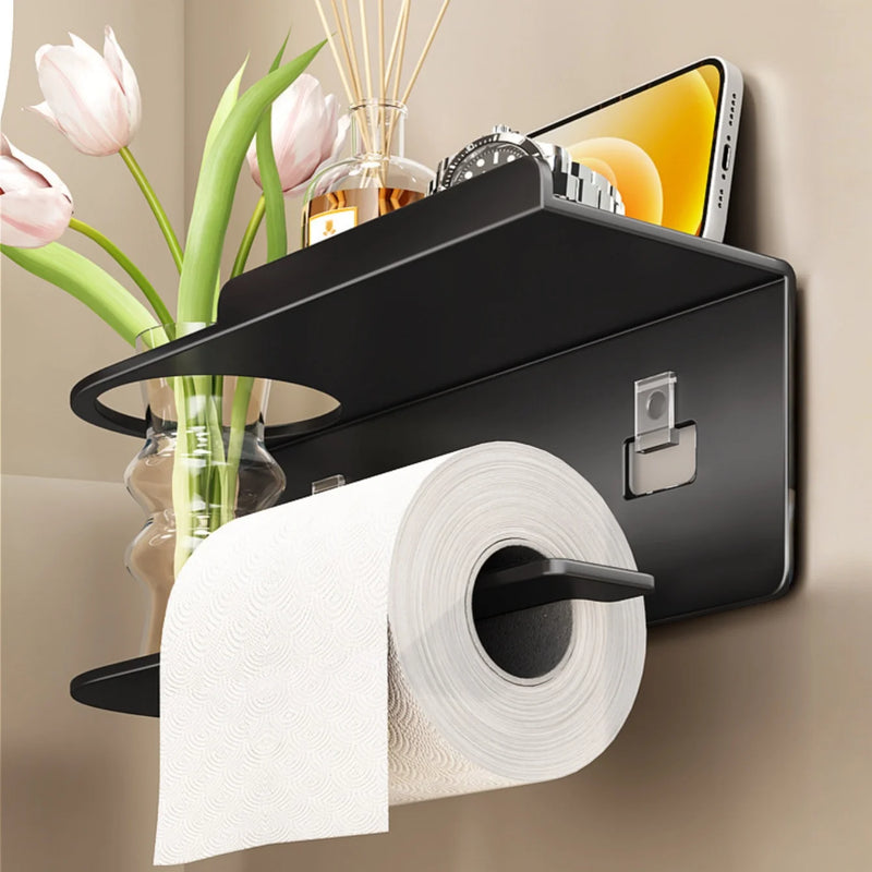 Porte-rouleau de papier toilette mural moderne avec étagère de rangement