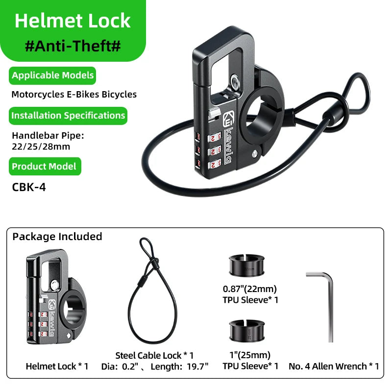 Secure 3-Digit Combination Helmet Lock with Anti-Cut Steel Cable