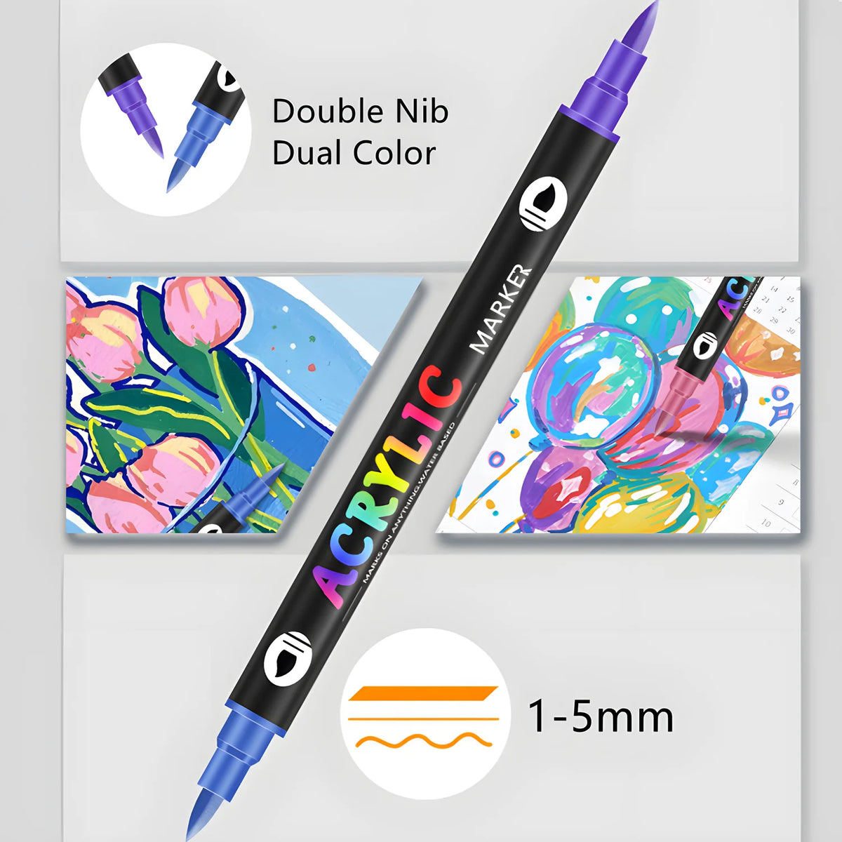 Dual-Tip Acrylic Paint Markers Set for Art and Craft Projects