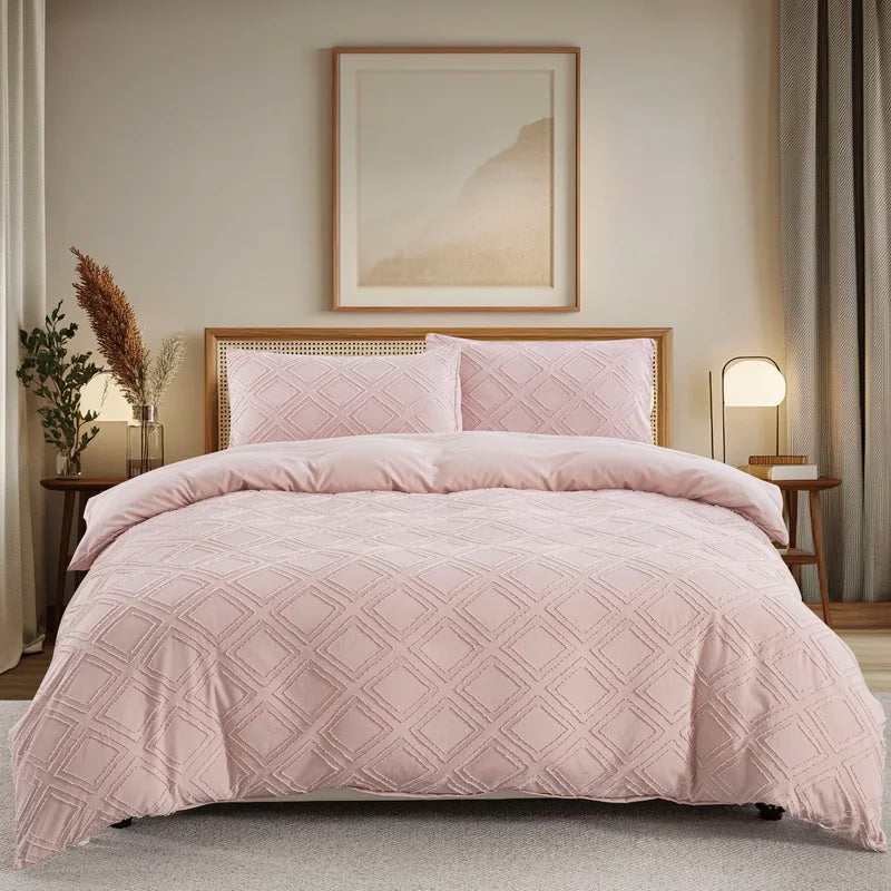 Tufted Boho Chic Duvet Cover Set with Textured Microfiber