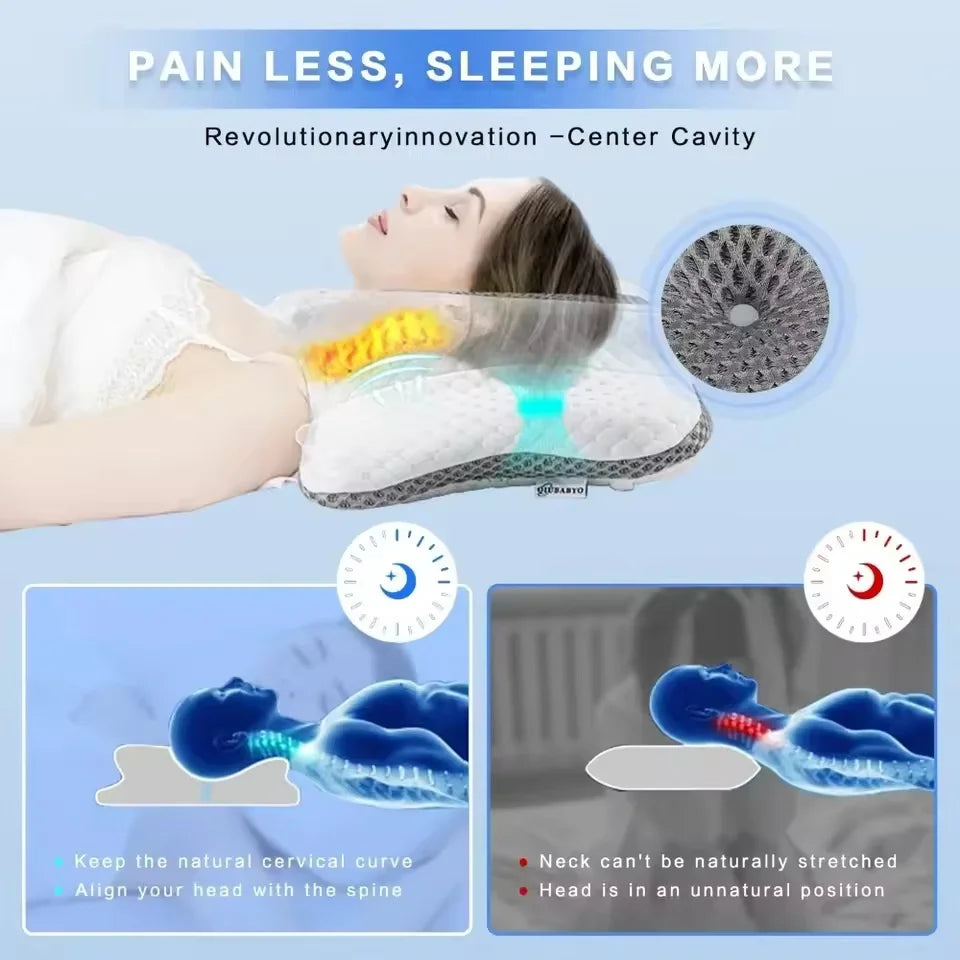Ergonomic butterfly memory foam pillow designed for pain relief and improved sleep.