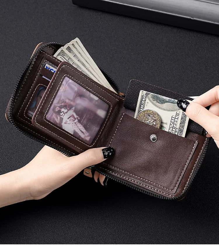 Vintage Waxed Leather Bifold Wallet with Coin Pocket