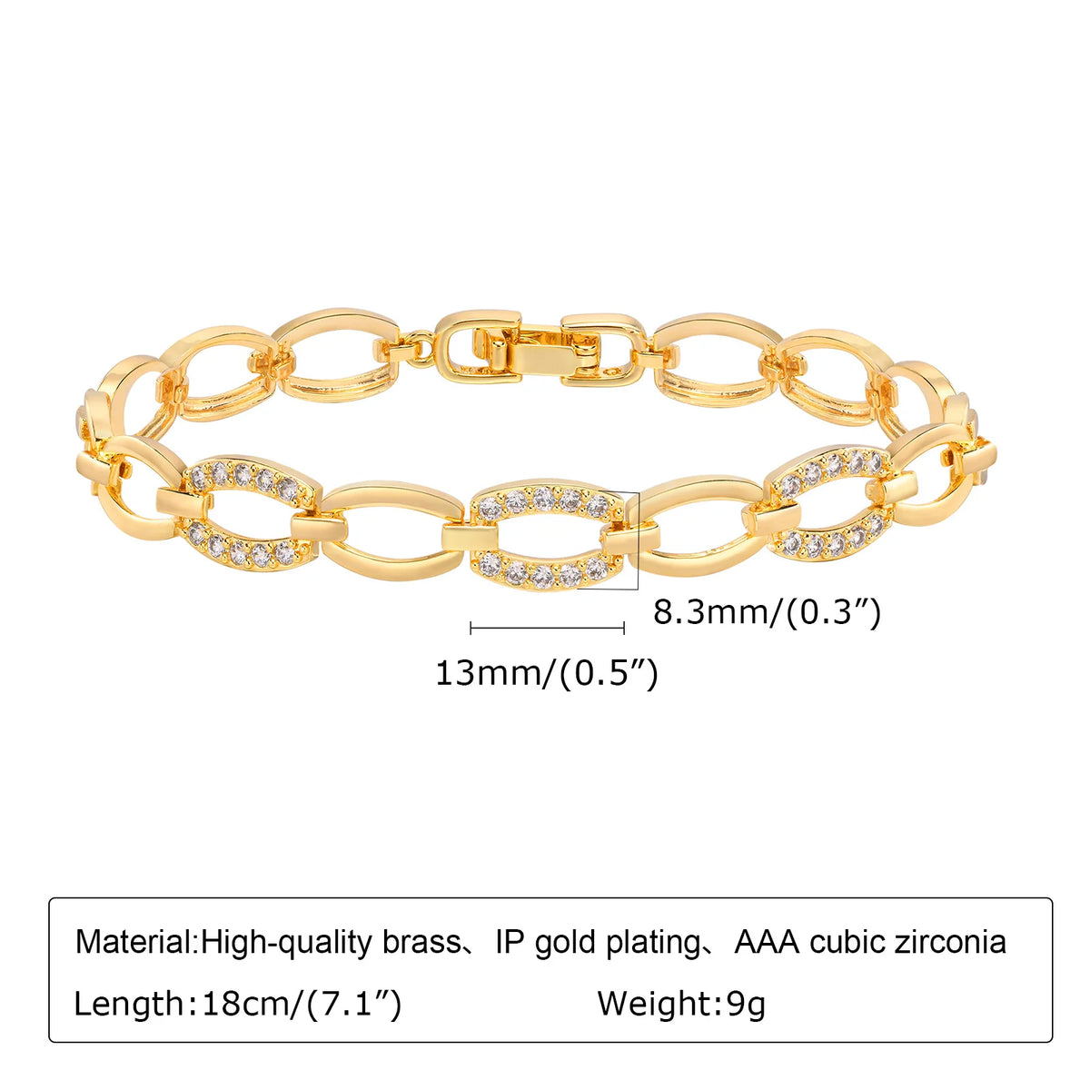Bracelet Chaîne à Anneau de Papier Doré avec Pierres CZ