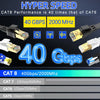 Vergleichsgrafik der CAT8-Kabelleistung bei 40 Gbit/s und 2000 MHz im Vergleich zu niedrigeren Kategorien wie CAT6, CAT7 und 