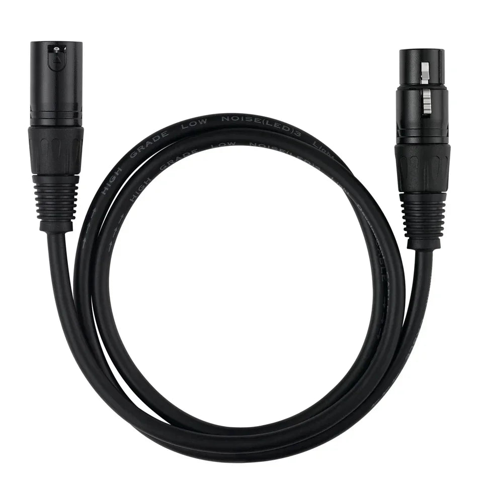 Cable de audio profesional negro de 3 pines XLR con conectores en ambos extremos