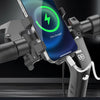 A smartphone is securely mounted on a bike handlebar using a reserved charging port mount for charging while riding.