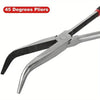 A pair of silver pliers with angled tips and long reach, labeled as 45 Degrees Pliers.