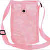 Pink breathable mesh crossbody water bottle carrier bag with adjustable straps