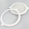 Two white mesh filters used as disposable shower drain hair catchers or sink/floor drain mesh filters