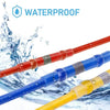 A close-up of various colored waterproof heat shrink solder wire connectors submerged in water.