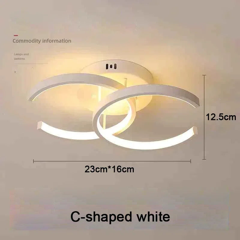 C-shaped white LED ceiling light fixture with a modern design and three color temperatures