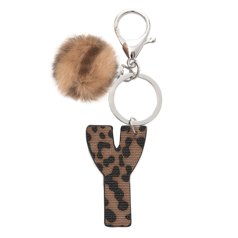 Leopard Print Letter Keychain