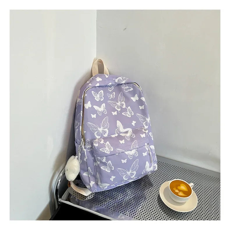 Butterfly Print Canvas Backpack for Women