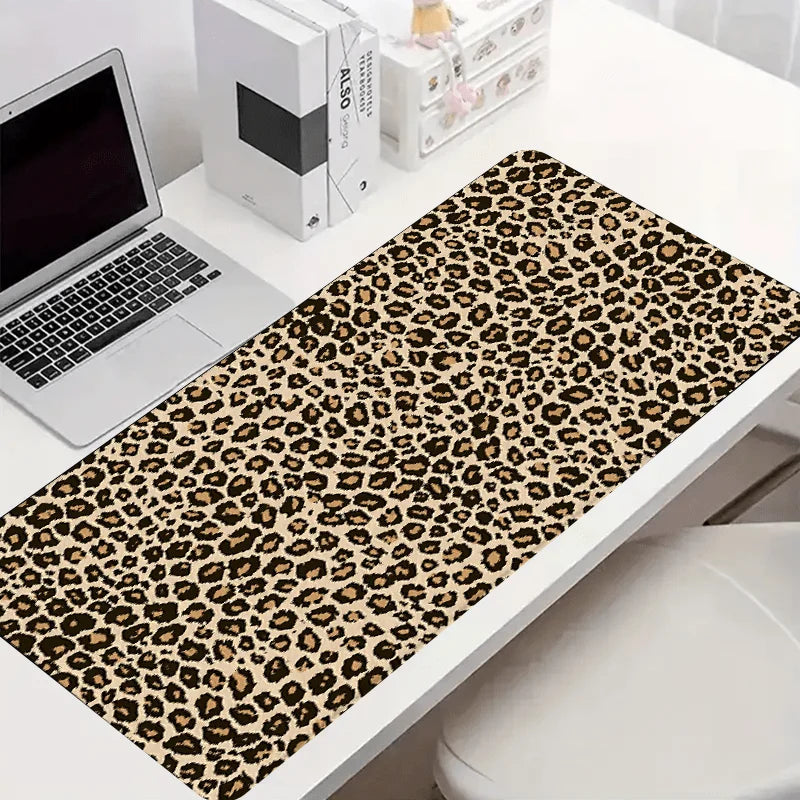 XXL Leopard Print Desk Mat with Non-Slip Rubber Base