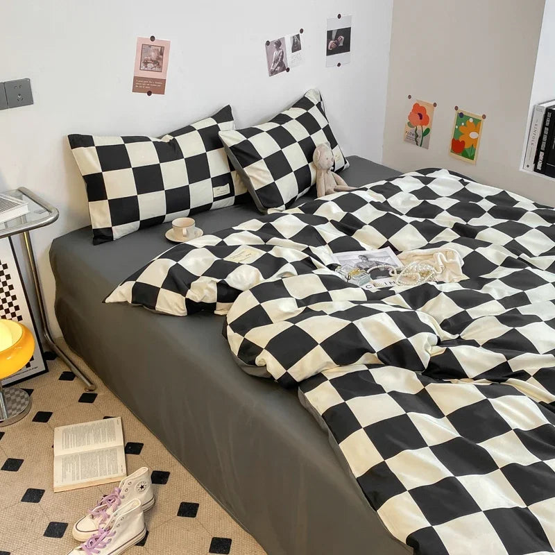 Black and White Plaid Duvet Cover Set with Pillowcases