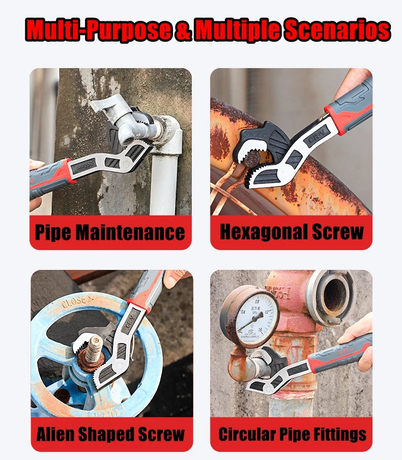 Self-Locking Pipe Wrench with Adjustable CR-V Steel Jaws