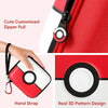 Red hard-shell trading card storage box with a cute customized zipper pull and hand strap