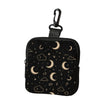 Black mini coin purse with a cat and dog print featuring crescent moons and stars.