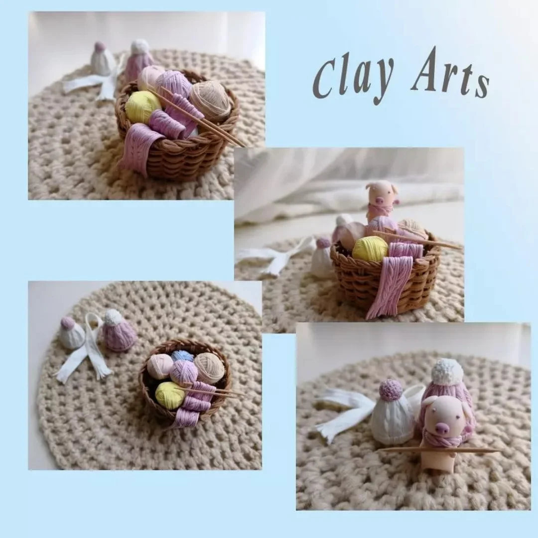 A clay art set featuring 36 colors of ultra light air dry clay for kids with modeling tools displayed on a beige woven mat.