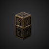 A bronze metal polyhedral dice set, featuring a d20 and a d4, resting on a reflective surface.