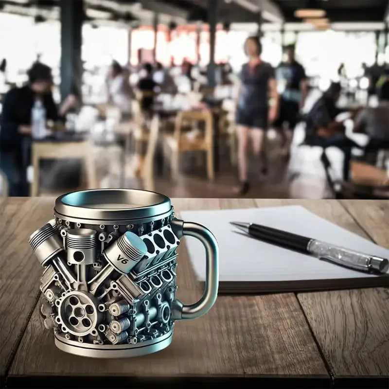 Taza Aislada de Acero Inoxidable con Diseño de Motor V8
