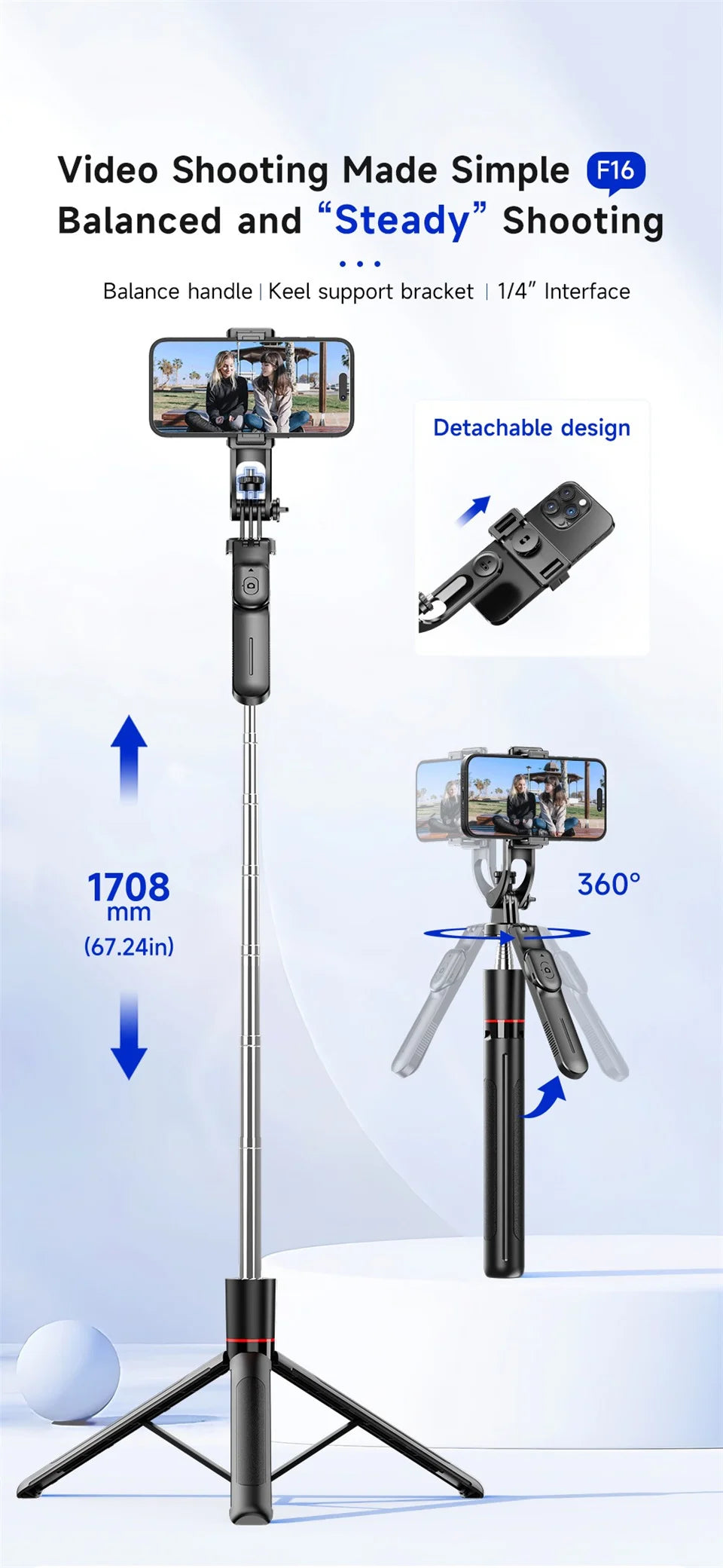 Adjustable Selfie Stick Tripod with Bluetooth Remote and Fill Light