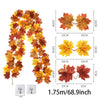 Artificial maple leaf garland in autumn colors featuring various shades of orange, yellow, and red leaves.