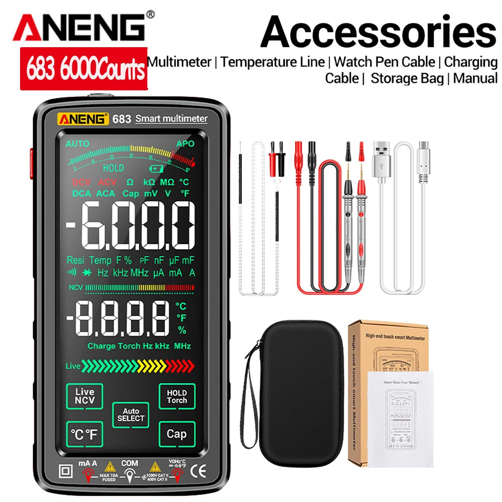 Professional 6000-Count Digital Multimeter with NCV Detection and Rechargeable Battery