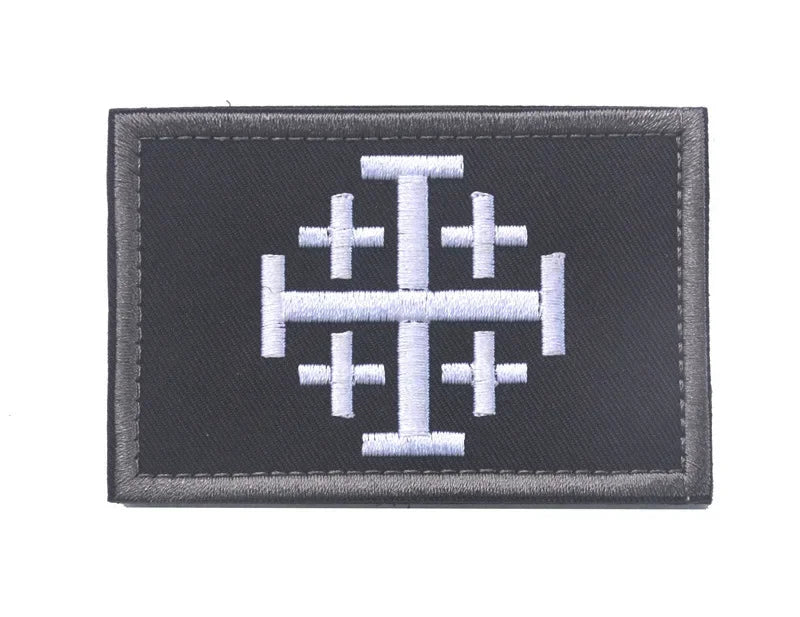 Embroidered Crusader Cross Tactical Patch with Hook and Loop Backing